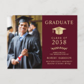 写真エレガントブルゴーニュ金ゴールド卒業パーティー インビテーションポストカード (正面)