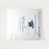 写真エレガントブースの青い背景 タペストリー (正面(横))