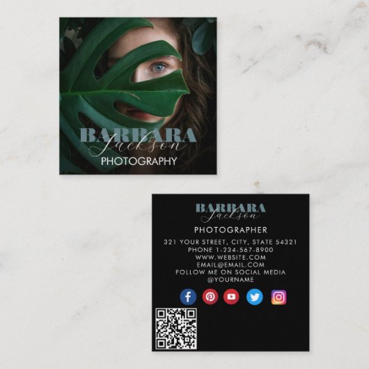 写真エレガントプロフェッショナル書 スクエア名刺 (正面/裏面)