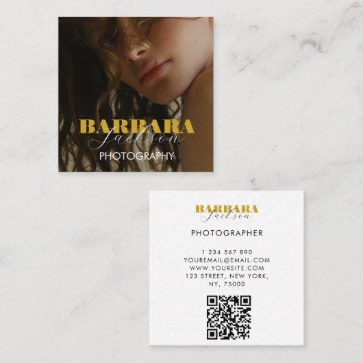 写真エレガントプロフェッショナルqrコード スクエア名刺 (正面/裏面)