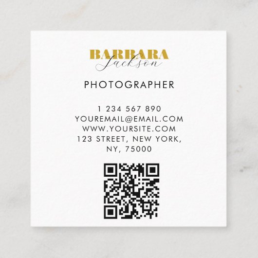 写真エレガントプロフェッショナルqrコード スクエア名刺 (裏面)