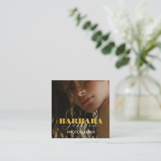 写真エレガントプロフェッショナルqrコード スクエア名刺 (スタンド正面)