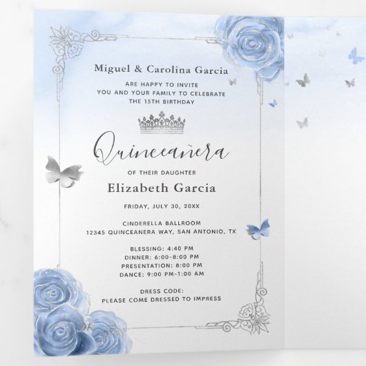 写真エレガントベビースペインのブルーシルバーキンセアニェラ 三つ折り招待状 (内部最初)