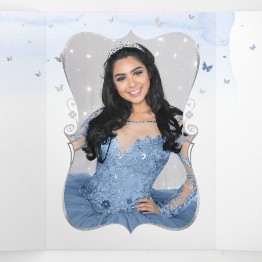 写真エレガントベビースペインのブルーシルバーキンセアニェラ 三つ折り招待状 (内部中)