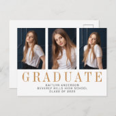 写真エレガントミニマル三者卒業 案内ポストカード (正面/裏面)