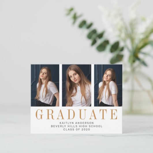 写真エレガントミニマル三者卒業 案内ポストカード (スタンド正面)