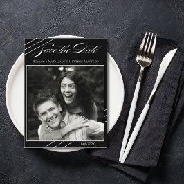 写真エレガントミニマル白黒日付の保存 ポストカード