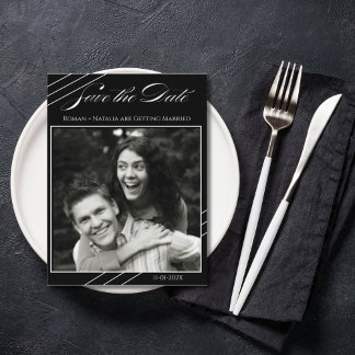 写真エレガントミニマル白黒日付の保存 ポストカード