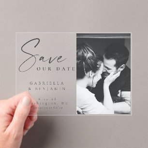 写真エレガントミニマル結婚式の日付を保存 アクリル招待状