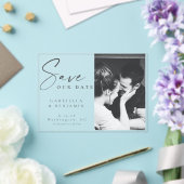 写真エレガントミニマル結婚式の日付を保存 アクリル招待状 (インサイチュ (ウェディング))