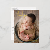 写真エレガントモダンありがとうお誕生発表 箔招待状ポストカード (正面/裏面)