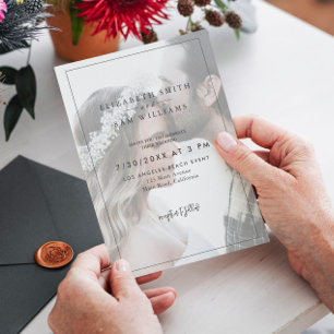 写真エレガントモダンシンプル白黒結婚の 招待状