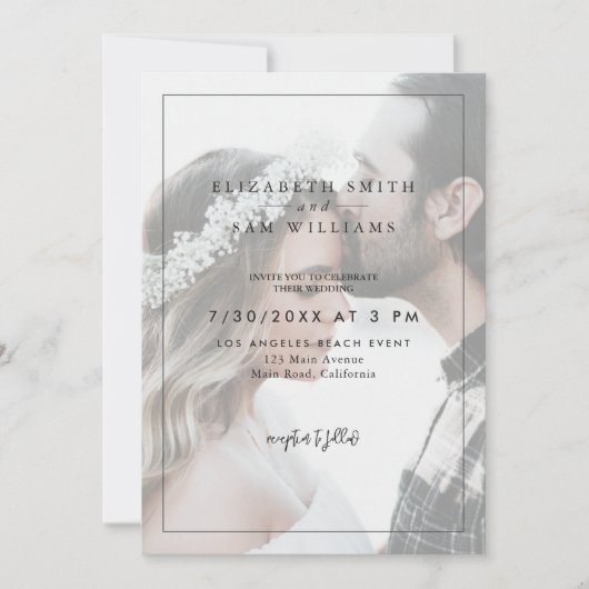 写真エレガントモダンシンプル白黒結婚の 招待状 (正面)