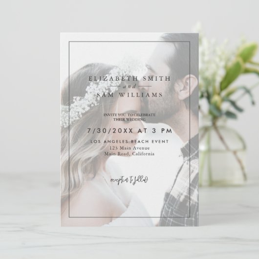 写真エレガントモダンシンプル白黒結婚の 招待状 (スタンド正面)