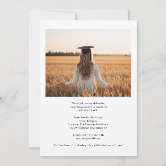 写真エレガントモダン卒業招待状 招待状 (裏面)