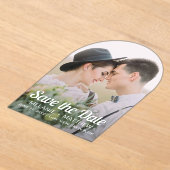 写真エレガントモダン日付の保存 アクリル招待状 (レイダウン)