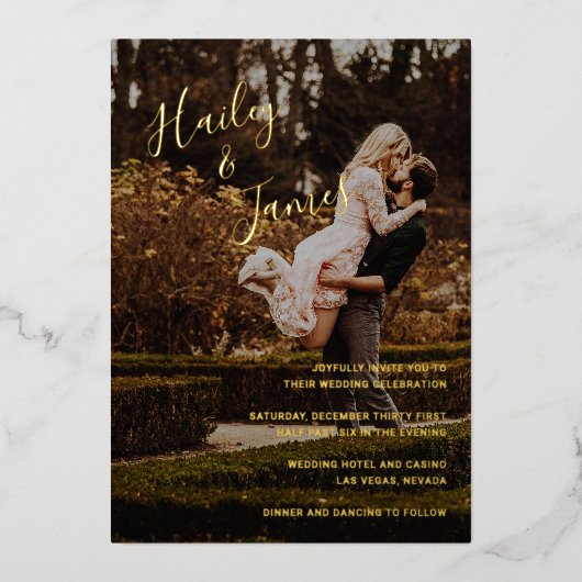 写真エレガントモダン結婚の 箔招待状 (正面)