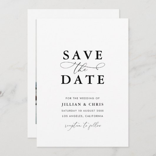 写真エレガントユニークは日付カードを保存 招待状 (正面/裏面)