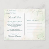 写真エレガントユーカリ結婚式の日付を保存 案内ポストカード (裏面)