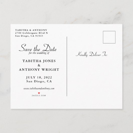 写真エレガント付きの日付スクリプトの保存 案内ポストカード (裏面)