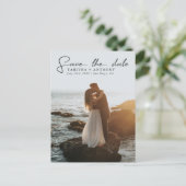 写真エレガント付きの日付スクリプトの保存 案内ポストカード (スタンド正面)