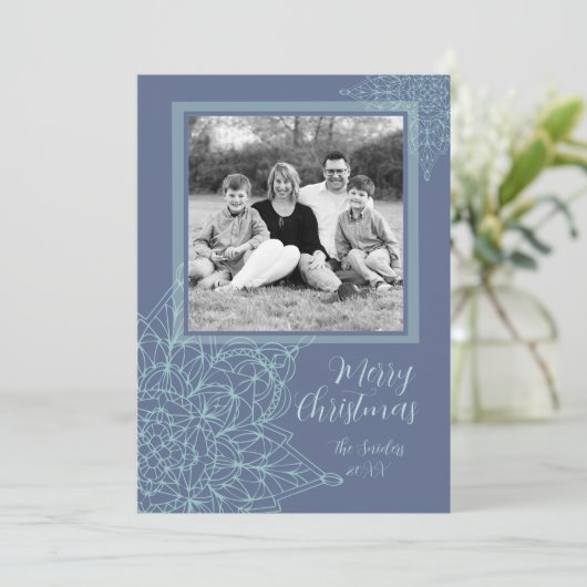 写真エレガント付きスノーフレークデザイン シーズンカード (スタンド正面)
