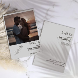 写真エレガント付きニュートラルラインアート結婚花 セーブザデート