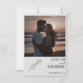 写真エレガント付きニュートラルラインアート結婚花 セーブザデート (裏面)