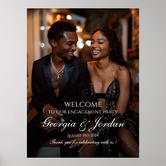 写真エレガント付き婚約パーティウェルカムサイン ポスター (正面)