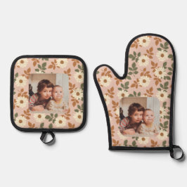 写真エレガント付き花カスタム柄 鍋つかみ&鍋敷きセット