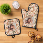 写真エレガント付き花カスタム柄 鍋つかみ&鍋敷きセット (トップダウン)