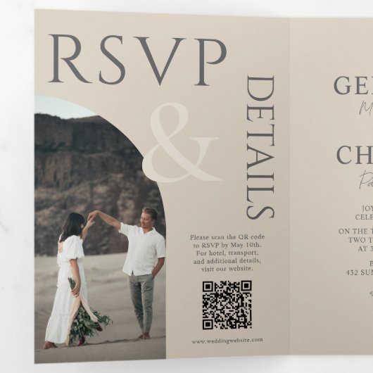 写真エレガント付き3重結婚式招待状 三つ折りプログラム (内部最初)