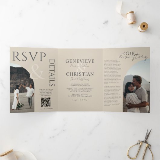 写真エレガント付き3重結婚式招待状 三つ折りプログラム (内部)