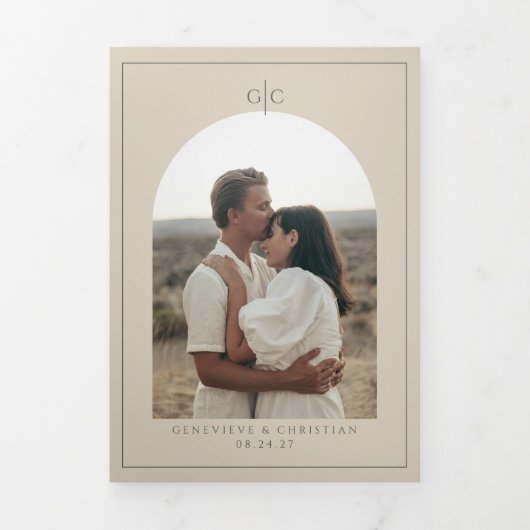 写真エレガント付き3重結婚式招待状 三つ折りプログラム (カバー)