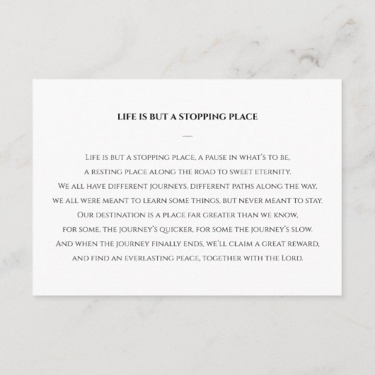 写真エレガント付ライフ祈りの言葉カードのお祝い エンクロージャーカード (裏面)