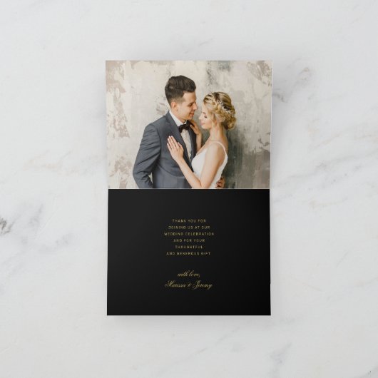 写真エレガント内の黒い金ゴールドスクリプ結婚ト サンキューカード (内部)