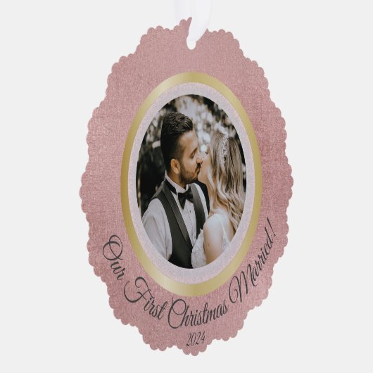 写真エレガント初めてのクリスマス結婚したバラ金ゴールド オーナメントカード (右)