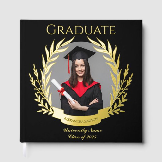 写真エレガント卒業パーティー黒と金ゴールド ゲストブック (正面)