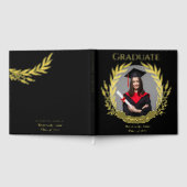 写真エレガント卒業パーティー黒と金ゴールド ゲストブック (全面)