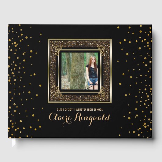 写真エレガント卒業パーティー | グラム金ゴールドグリッター ゲストブック (正面)