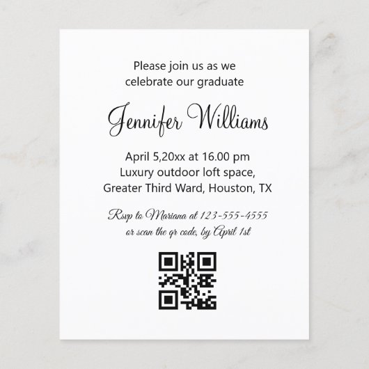 写真エレガント卒業パーティーqrコードの招待 チラシ (裏面)