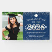 写真エレガント卒業ブルー&シルバーバナー 横断幕 (横)