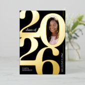 写真エレガント卒業党の金ゴールド 箔招待状 (立ち正面)