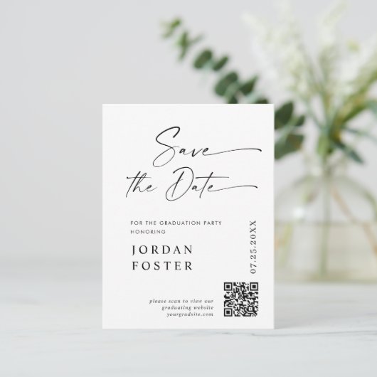 写真エレガント卒業日付QRコードの保存 ポストカード (スタンド正面)