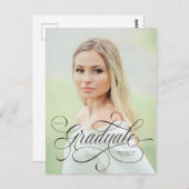 写真エレガント卒業時の黒いスクリプ独身のト ポストカード (正面/裏面)