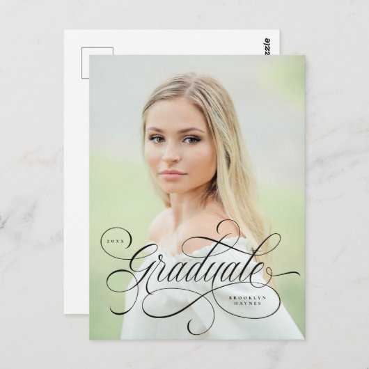 写真エレガント卒業時の黒いスクリプ独身のト ポストカード (正面/裏面)