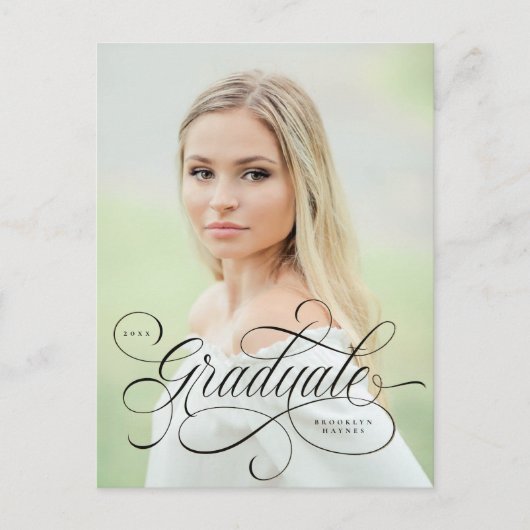 写真エレガント卒業時の黒いスクリプ独身のト ポストカード (正面)