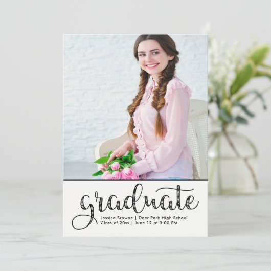 写真エレガント卒業発表白黒 案内状 (スタンド正面)