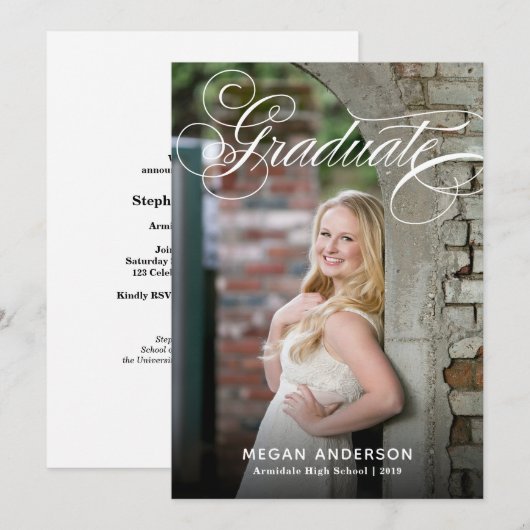 写真エレガント卒業発表 案内状 (正面/裏面)
