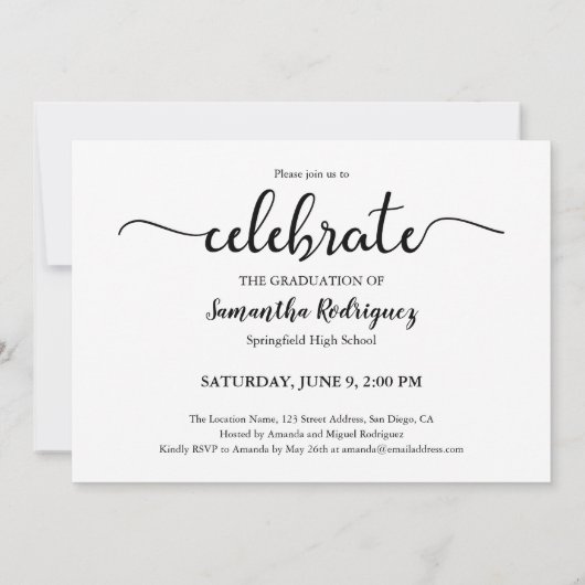 写真エレガント卒業記念パーティーのスクリプトクラス 招待状 (裏面)